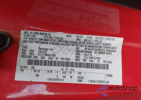 2012 Ford Focus Sel z USA, uszkodzony, nr VIN 1FAHP3H23CL349264